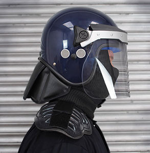 TECHPEACE Tactical Gear, including the Riot Helmet and gloves.